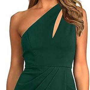 Women's One Shoulder Ruched Bodycon Cutout Slit Wrap Dress